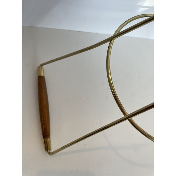 MCM Glass Salad Bowl With Wood & Metal Stand Aqua Blue & Gold Trim - Picture 12 of 12